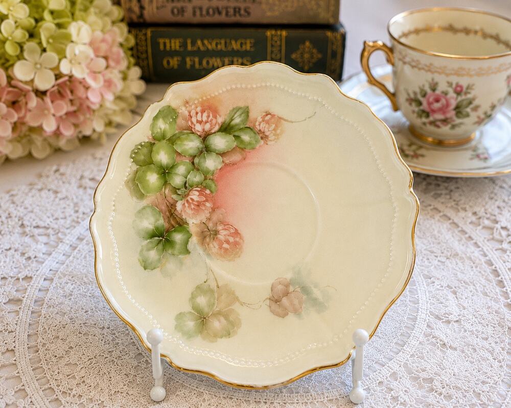 Antique O.&E.G. Royal Austria Clover Teacup Saucer 6.25" Gold Trim c. 1899–1918